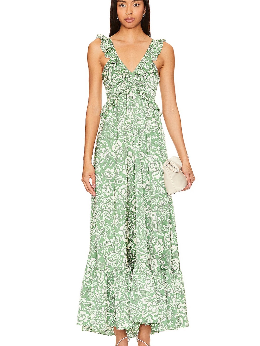Heartloom Sage Green Floral Ruffle V-Neck Maxi Dress - Picture 2 of 8